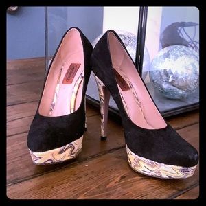 Black suede high heels